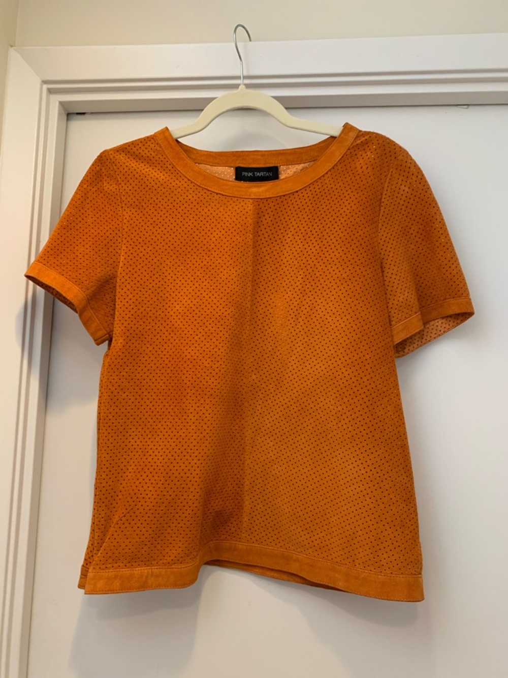 Pink Tartan Orange Perforated Short Sleeve Top